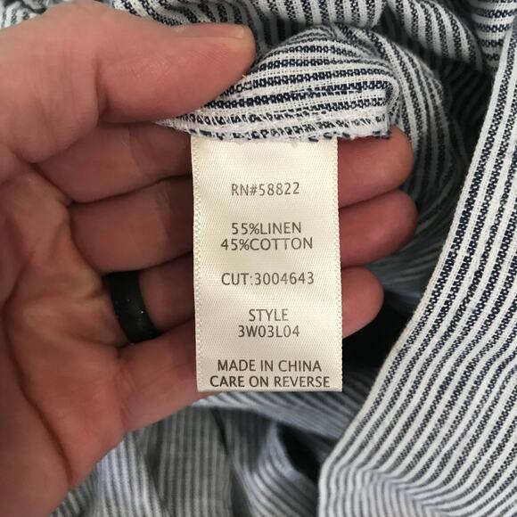 Max Studio Pants 3X Navy Blue Striped Linen Cotton Wide Leg Crop Elastic Pull On - Picture 12 of 13